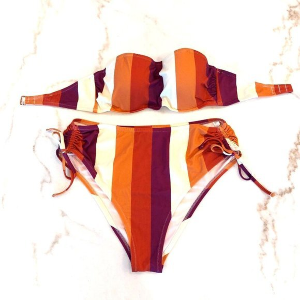 Shade & Shore‎ Bikini Bandeau Top 36B and Side-Tie High Waist Bottom Large
